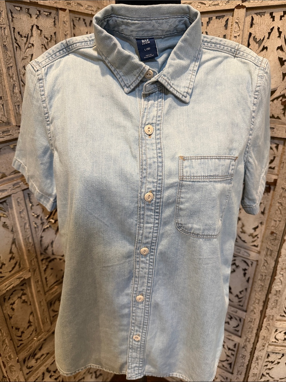 GAP Kids Light Blue Short-Sleeve Denim Button-Down Shirt